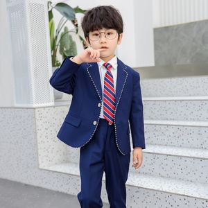 Ensemble de costumes pour enfants Boys Blue Suit 4 pièces (costume + pantalon + chemise + cravate)