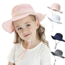 Kinderzonnen hoed 2023 Zomer pure kleur gaas ketting buiten emmer hoeden ademende meisjes jongens uv beschermende sunhat