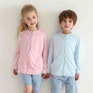 Vêtements de protection solaire pour enfants pour garçons et filles veste légère en soie glacée respirante anti-ultraviolet P4558 210622