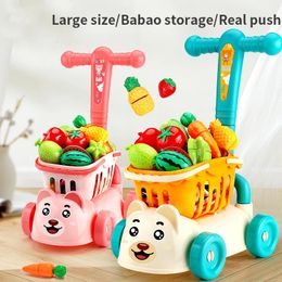 Supermercado para niños Cart de compras Baby Trolley Toy Fruit Cut Fruth Home Home Simulation Kitchen Boy Girl Birthday Gift 231227