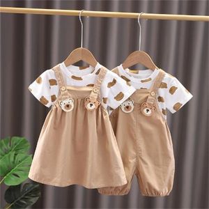 Suspenders voor kinderen Set Summer New Bear Print Fashion Fashion Short Sleeve tweedelige set