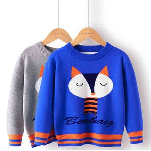 Kinder trui herfst winter gebreide kinderen kleding jongens meisjes s kinderen cartoon vos pullover kleding 210429