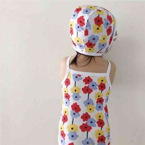 Traje de baño para niños + Gorro de baño Niña Estampado de flores Primavera Playa Traje de baño Ropa de baño para bebés 210701