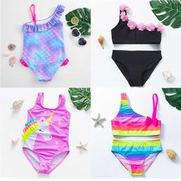 Children's Swimwear 3-12 jaar meisjes uit één stuk zwempak 2023 mode regenboog zeemeermin badkostuums voor kinderen zomer p230509