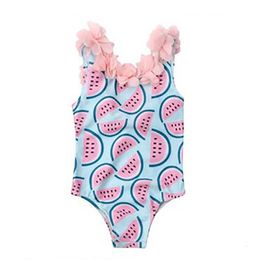 Maillots de bain pour enfants Maillots de bain pour enfants mignons tout-petits bébés fleurs maillot de bain fille une pièce maillot de bain imprimé pastèque enfant vêtements de plage d'été P230509