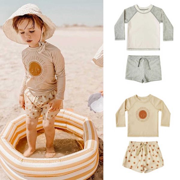 Maillots de bain pour enfants Dot 23 été Ins Style coréen à manches longues crème solaire bébé maillot de bain fendu maillot de bain à séchage rapide maillots de bain pour enfants P230509