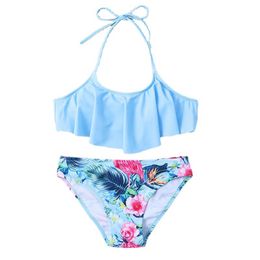 Children's Swimwear Falbala Print Girls Kids Swimsuit 2022 Zomer Kinderband Bikini Set Kids Baby Bandage Bikini Infant Beachwear P230509