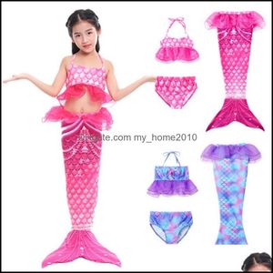 Swimwwear Girls Swimsuit 3pcs Sirène queue pour enfants Swim Pool Bathing Fissure Princess Beach Bikini Party Cosplay Costumes 127 Drop Otyik