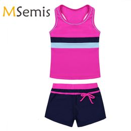 Maillots de bain pour enfants Enfants filles Tankini maillot de bain gymnastique justaucorps maillots de bain tankini hauts avec short de bain bas maillot de bain pour enfants 230215