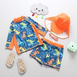 Kinderzwemkleding Nieuw aangekomen 1-7Y peuter surfpak sneldrogend jongen dinosaurus strand dragen lange slaap kinderzwempak P230602