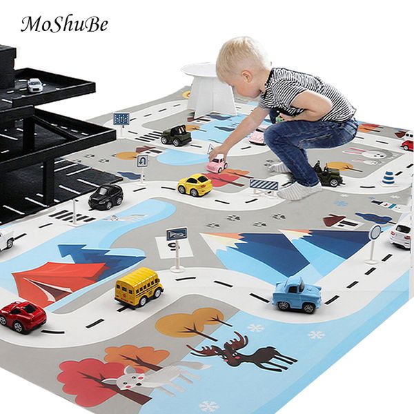 Juguete para niños INS Canvas Kids Baby Play Mat Pad 130 * 100 cm Alfombra Dinosaur World Traffic Estacionamiento Animales Juego Alfombra Mapa LJ200911