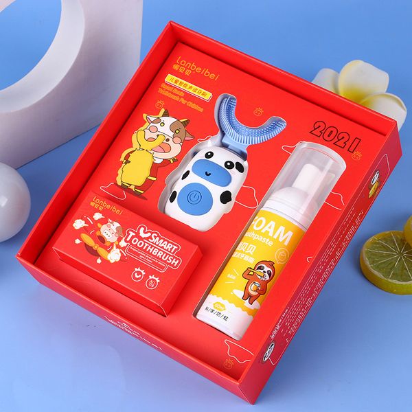 Cepillo de dientes eléctrico en forma de U para niños, caja de regalo para bebé, cepillo de dibujos animados de explosión, regalo al por mayor, carga magnética impermeable IPX7