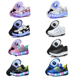 Zapatos violentos para caminar para niños, niños y niñas, zapatos para caminar explosivos para adultos, zapatos voladores de doble rueda, zapatos de encaje y zapatos con ruedas, patines de rodillos 28