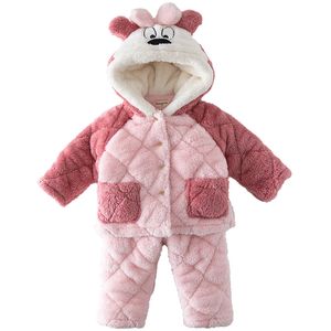 Pijamas cálidos para niños de tres capas de algodón grueso de felpa para niños y niñas conjunto de ropa de hogar para bebés de invierno