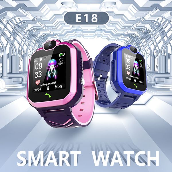 Relojes para niños Rastreador para niños Teléfono inteligente Reloj a prueba de agua IP67 LBS posición SOS llamada Reloj de pulsera Cámara IOS Android Reloj para niños Regalo E18 230612