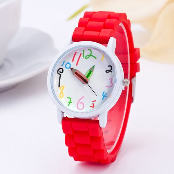 Montres pour enfants montres-bracelets de mode avec quartz de pointeur de crayon pour les garçons et les filles regardent