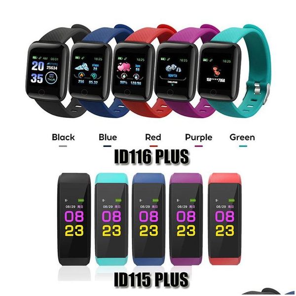 Relojes para niños Id115Plus Id116Plus Smart Heart Rate Watch Sports Smartwatches Banda Bluetooth Smartwatch a prueba de agua Android Gift Dhb0K