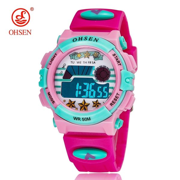 Relojes para niños OHSEN Relojes deportivos para niños 50M Reloj de pulsera digital de dibujos animados rojo resistente al agua Cronómetro Reloj electrónico LED para niños para niños y niñas 230508