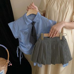 Vêtements pour enfants 2023 été nouvelles filles mode américaine à rayures verticales haut sans manches jupe courte irrégulière ensemble vêtements pour enfants robe tutu