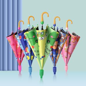 Kinderwinddicht Draagbare Vouwen Lange Handvat Zwart Rubber Kleuterschool Leerlingen Zonnescherm Rain Paraplu Parasol Cover