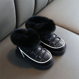 Filles d'hiver pour enfants bottes en coton princesse à paillettes bottes de neige pour enfants en fourrure de lapin bébé chaussures chaudes LJ201202
