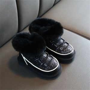 Wintermeisjes voor kinderen lovertjes prinses katoenen laarzen konijn fur kinderen sneeuwschoenen baby warme schoenen lj201202