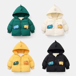 Kinderen Winter Warm Katoen Jassen Jongens Meisjes Bovenkleding Peuter Kids Cartoon Dinosaurus Hooded Jas Baby Short Thicken Kleding 211203