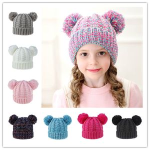 Kinderen Winter Wol Hoed Hoofdband Twist Gevlochten Leuke Dubbele Ballen Meisje Haar Bal Knit Hoeden Hoofdbanden Gratis Schip 3pcs