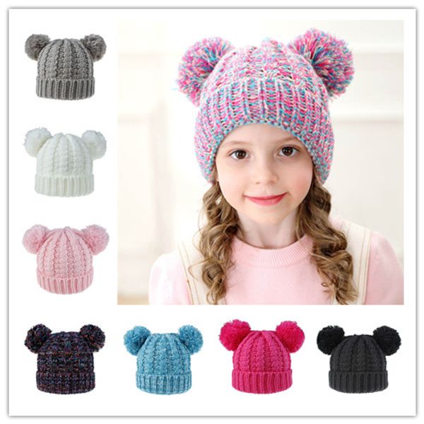 Gorro de lana de invierno para niños, diadema trenzada, bolas dobles bonitas, gorros de punto para niña, diademas, envío gratis, 3 uds.