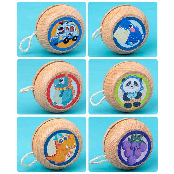 Dessin animé en bois pour enfants YOYO Ball 6 styles fournitures de maternelle Saisir / Capacité de mouvement Développer des jouets pour enfants chinois yoyo G1125