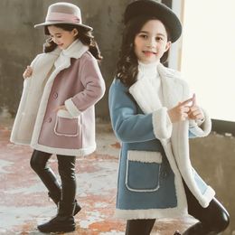 Mélanges de laine pour enfants manteaux pour filles hiver adolescent vêtements de neige fourrure vestes d'extérieur épais manteau chaud 6 7 8 9 10 11 12 14 ans 231225
