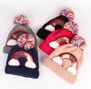 Kinderen wollen hoed Winter Warm Rainbow geborduurde gebreide hoeden voor jongens en meisjes babykappen