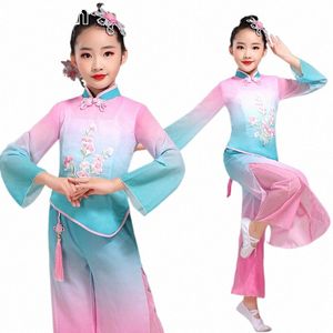 Costumes de danse folklorique élégants Yangko pour enfants Style chinois Classique Parapluie Fan Vêtements de danse Ancien Ballroom Stage Outfit G9Yy #
