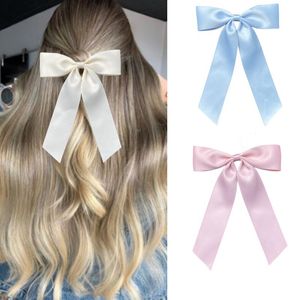 Kinderen Satin Bows Girls Haarspelden Sweet Girls Long Ribbon Bowknot Princess Barrettes Kids Beach Holiday Hair Clip Accessories Z7886