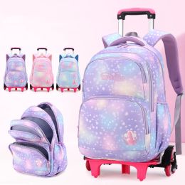 Children School Backpack Set met wielen Studenten Tassen voor meisjes trolley tas schattige schooltas rollend rugzak kind kind meisje