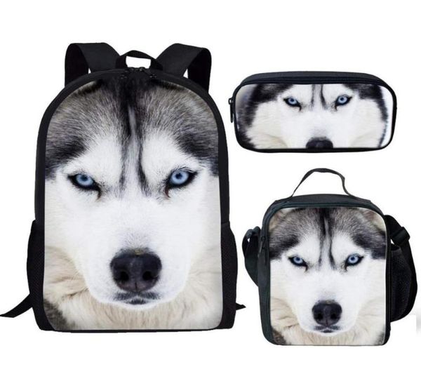 Enfants Sacs d'école pour enfants garçons filles mignonnes husky chien 3d imprimé sac à lunch sac adolescente livre épaule Mochila Escolar9585337