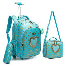 Sac à dos roulant d'école d'enfants sac à roulettes pour des filles sacs de bagage de voyage d'enfants de roue de chariot 231229