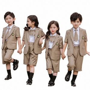 Kinderen Schooluniform Meisjes Jongens Korte Mouwen Blazer Jas Shirt Dr Shorts Kleding Stropdas Set Koreaanse Japanse Student Outfit m1b7 #