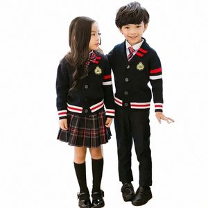 Enfants Uniforme scolaire Filles Garçons Pull Top Jupe Pantalon Col Costume Plaid Coréen Cott Maternelle Vêtements Japonais Outfit u4ml #