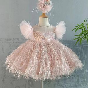 Enfants paillettes broderie gland robes de princesse robe de bal filles gaze falbala manches volantes robe de soirée enfants costumes de performance de piano Z6919