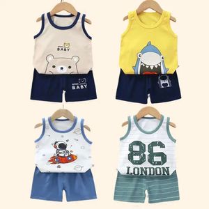 Kinderen stelt kinderkleding jongens meisjes vest pak zomer kinderkleding baby katoen t-shirts shorts shorts tanktop mouwloze l2405