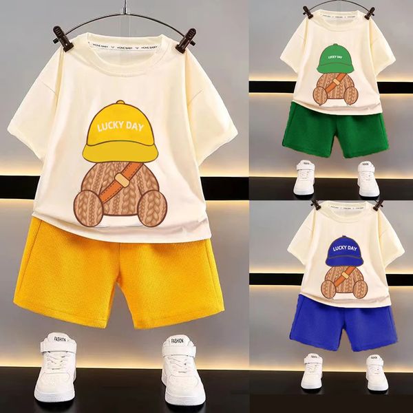 Enfants sets Prix de vente Summer Casual Loose Clothes Short Short Waffle Waffle Childrens Suit Loungwear Tenue pour garçons Girls 240426
