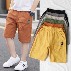 Kinderen Shorts Casual vaste kleur elastische taille jongens vracht zomerkalf lengte kinderbroeken sportbroek voor 2-12 jaar l2405 l2405