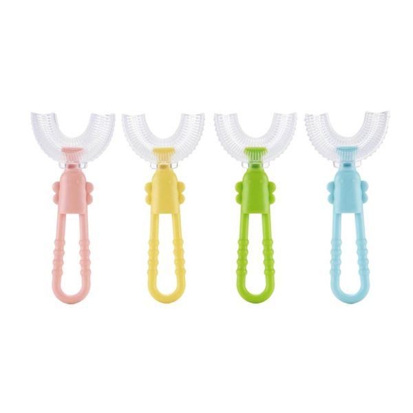 Cepillo de dientes en forma de U de silicona para niños 4 tonos Cepillo de dientes limpio para niños Eliminación de manchas de dientes Bebé Dental Cuidado saludable Cepillos de limpieza oral Herramienta