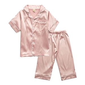 Enfants Soie Pyjamas Enfants D'été Pyjamas Set pour Filles Garçons Toddler Accueil Vêtements De Nuit Vêtements Ados Vêtements De Nuit Vêtements LJ201216