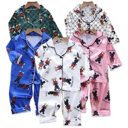 Kinderen Silk Pamas Set Baby Boys Girls Mouse Tops+Pants 2PCS Spring Herfst Kids Satin Suit Home Sleepwear L2405
