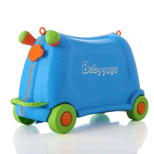 Kinderen zitten en weggooien van Toys Boy Girl Baby Car Box Bagage Creative Suitcase Travel Drawbar Beautiful Check Box Bear J220707