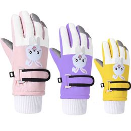 Gants de ski pour enfants Cartoon Bunny Coupe-vent Garçons Filles Neige FiveFinger Gant Épaissir Chaud Hiver Mitaines Enfants Accessoires 412Y 240226