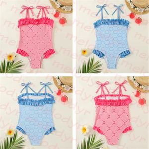 Enfants fronde une pièce maillots de bain mignon enfant maillot de bain fille lettre imprimé Bikini à volants maillot de bain