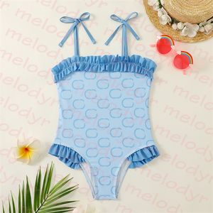 Kinderen Sling Swimwear Cute Kid Swimsuit Girl Letter Gedrukte Bikini Ruffled Bathing Suit 376056
